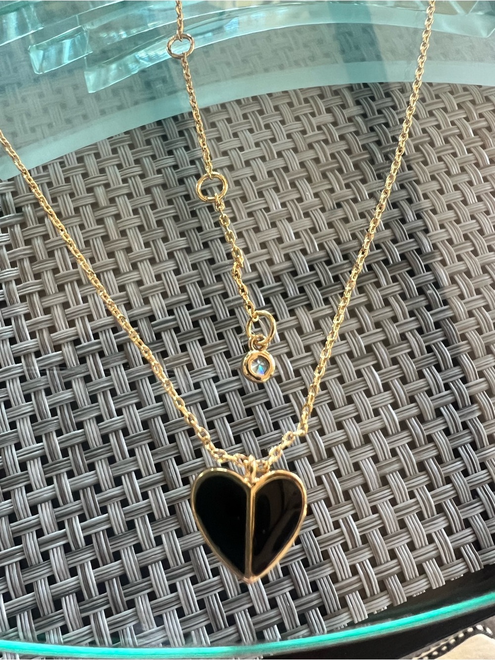 kate spade Gold Heart Pendant Necklace with Black Enamel